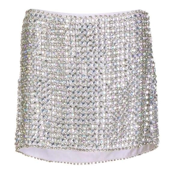 NWT RETROFETE Hand Stitched Crystal & Iridescent Bead Embellished Mini Skirt S - Picture 10 of 12